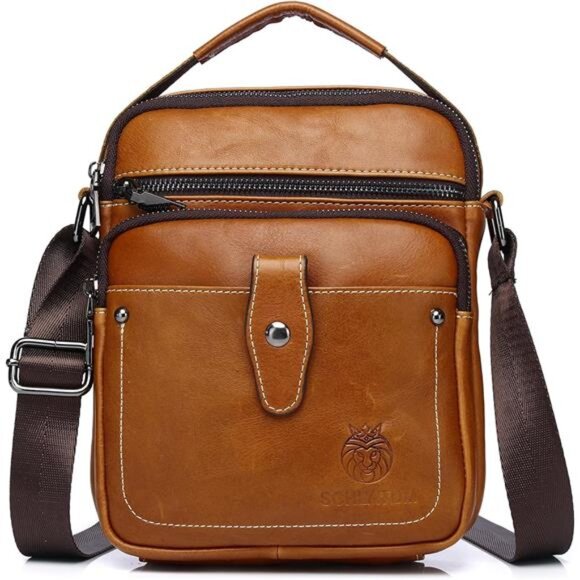 Men's Genuine Leather Messenger Bag Sling Flap Vintage Crocodile Embossed